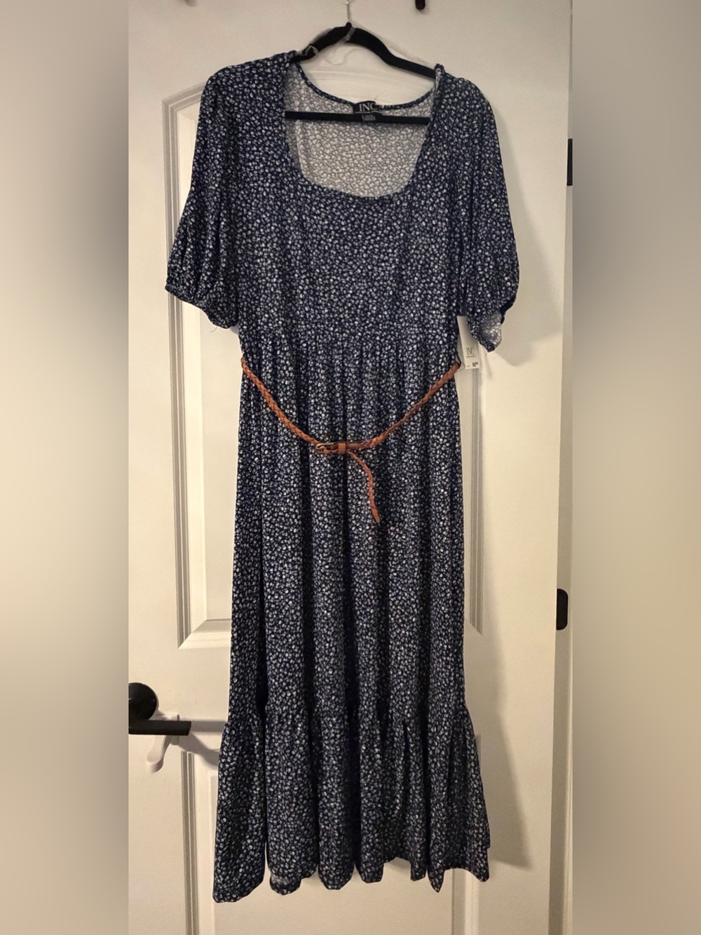 NWT INTERNATIONAL I.N.C. COMPANY - Square Neck Belted Dress Navy Floral XL